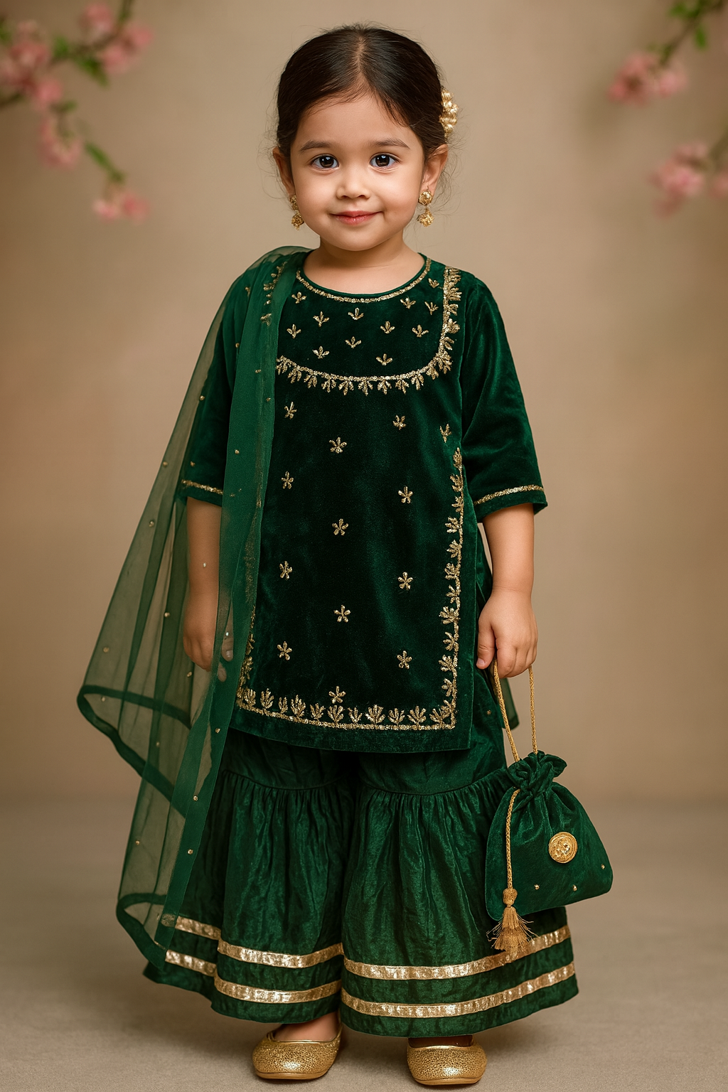 Gulbahar Green Velvet Edit 4pc