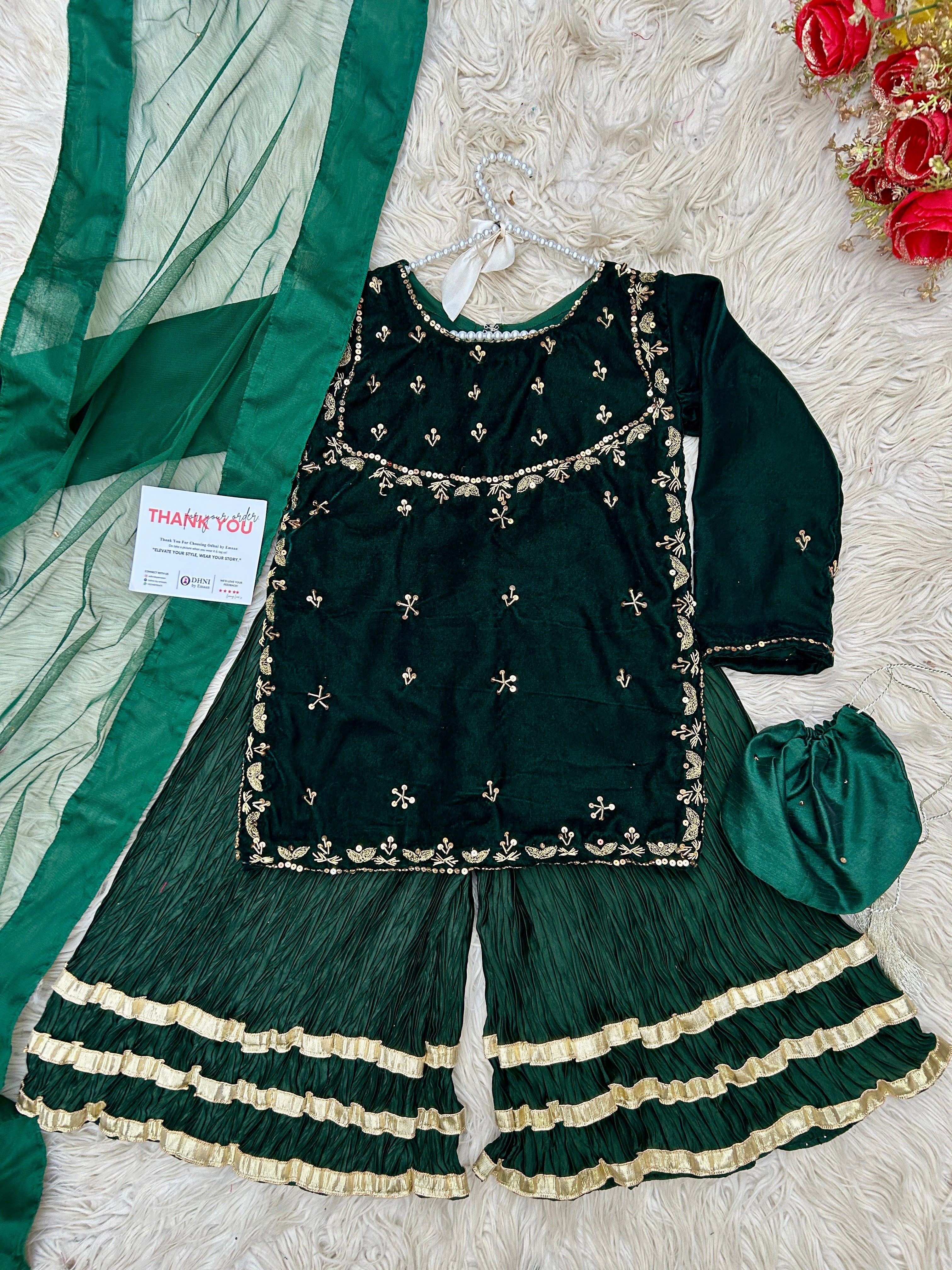 Gulbahar Green Velvet Edit 4pc