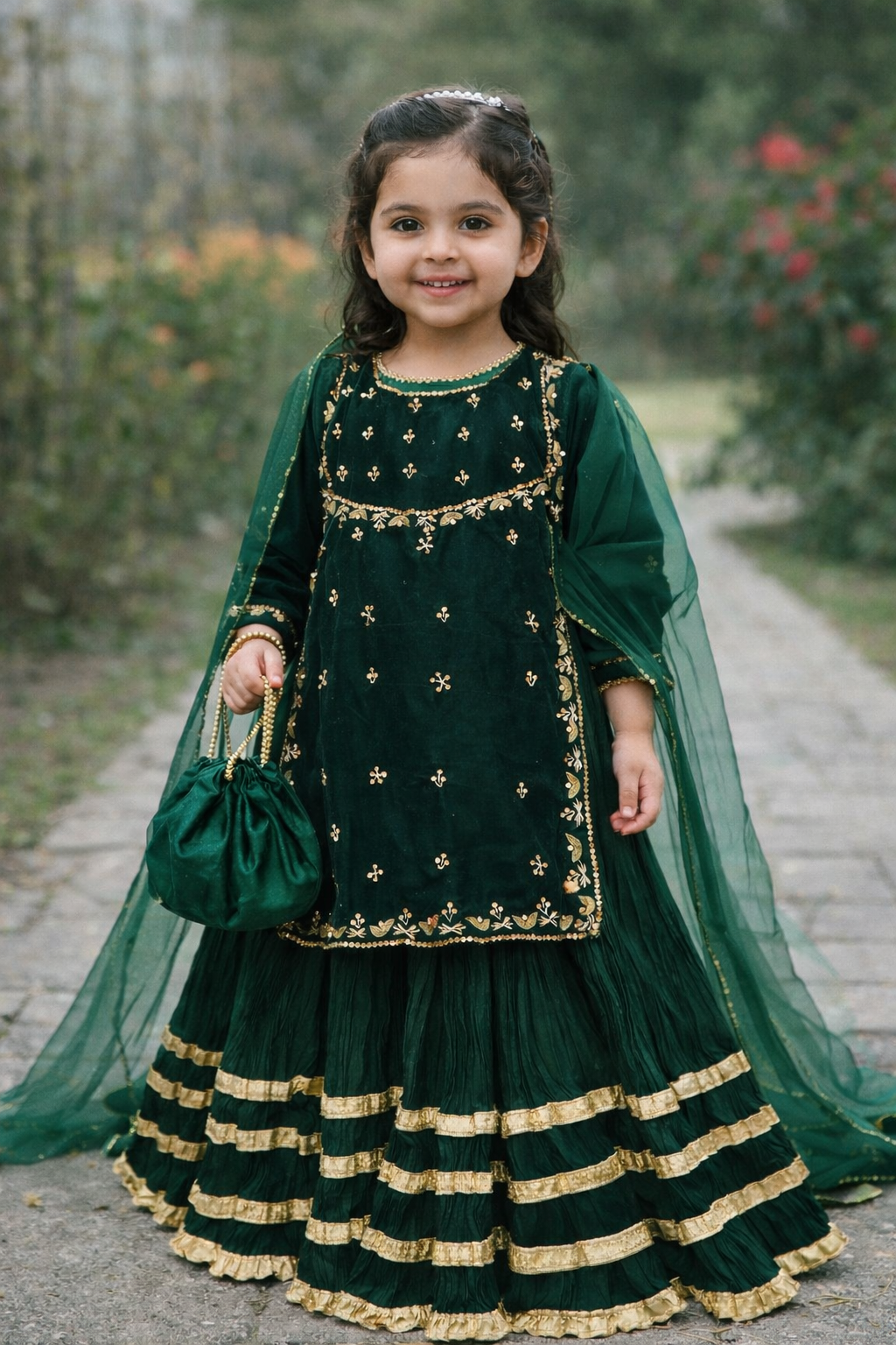 Gulbahar Green Velvet Edit 4pc