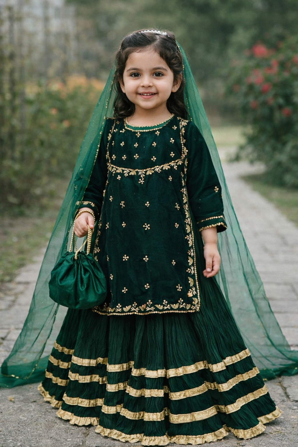 Gulbahar Green Velvet Edit 4pc