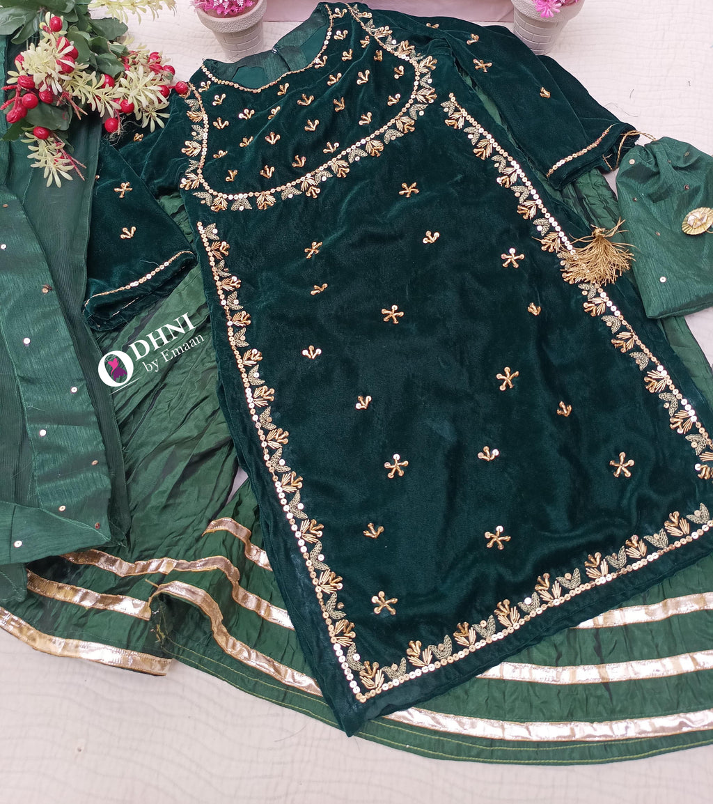 Gulbahar Green Velvet Edit 4pc