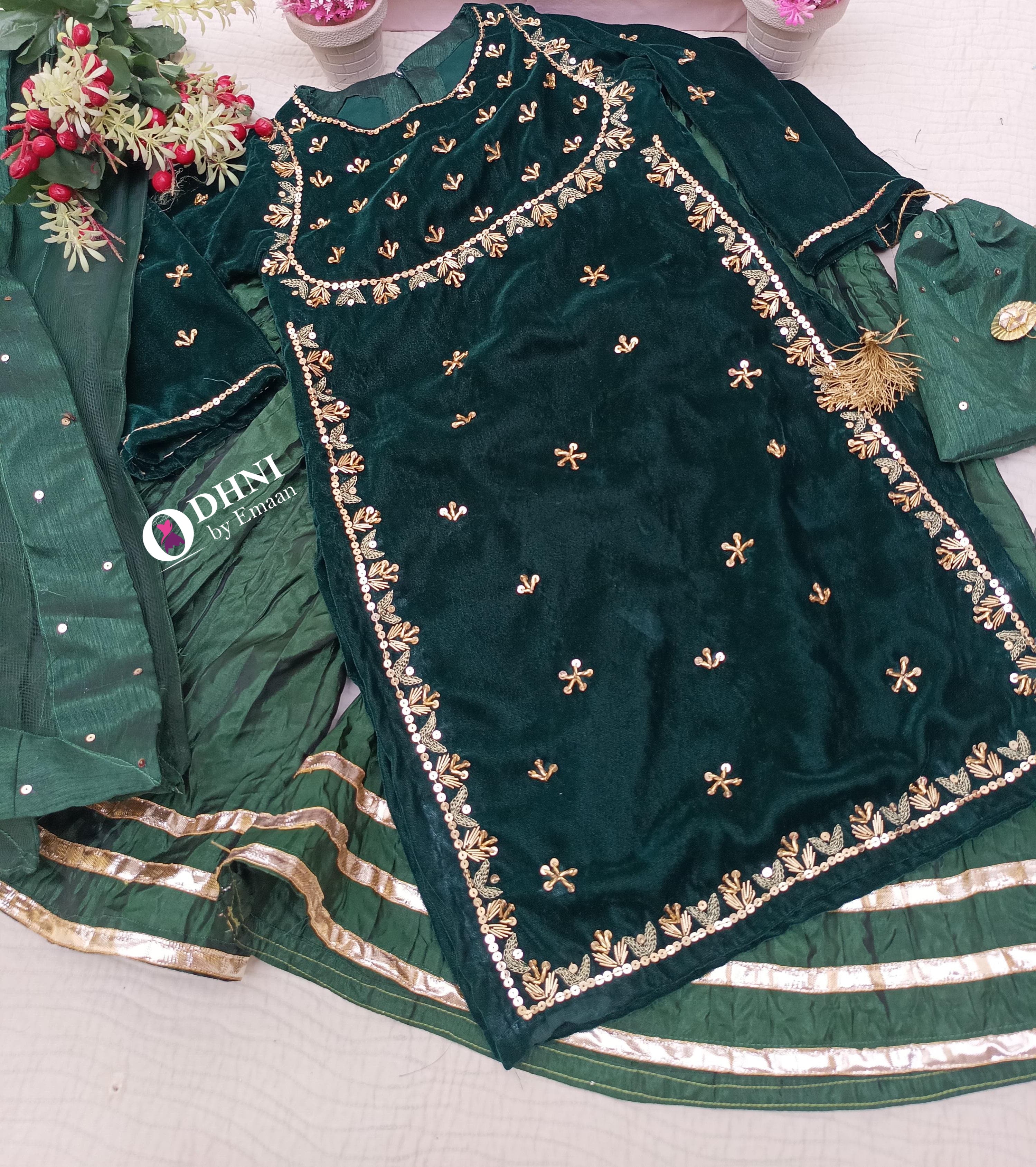 Gulbahar Green Velvet Edit 4pc