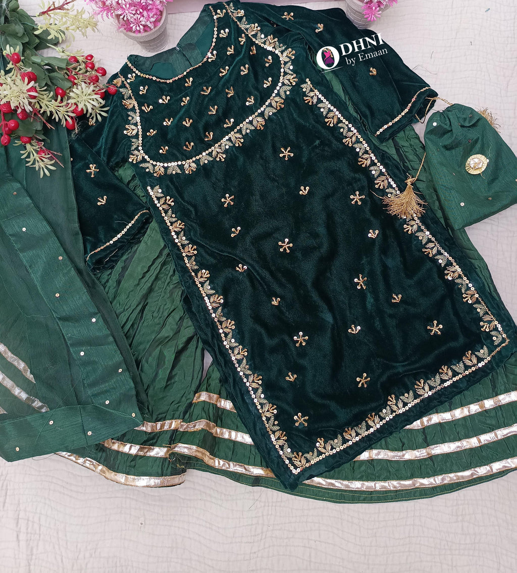 Gulbahar Green Velvet Edit 4pc